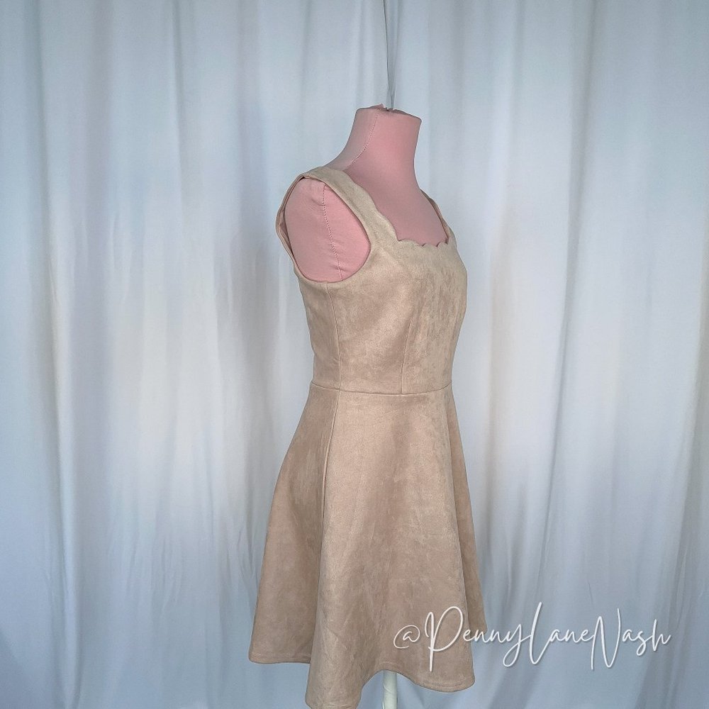Ayla Francesa's Faux Suede Scalloped Skater Dress Blush - Picture 3 of 10